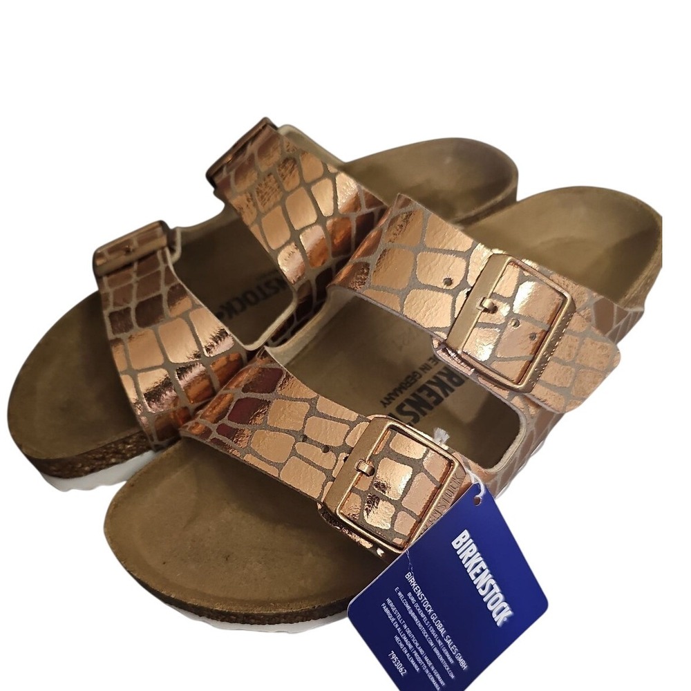 Birkenstock Arizona Gator Gleam Rose Gold Buckle Comfort Sandals EU 8 
US‎ 7-7.5